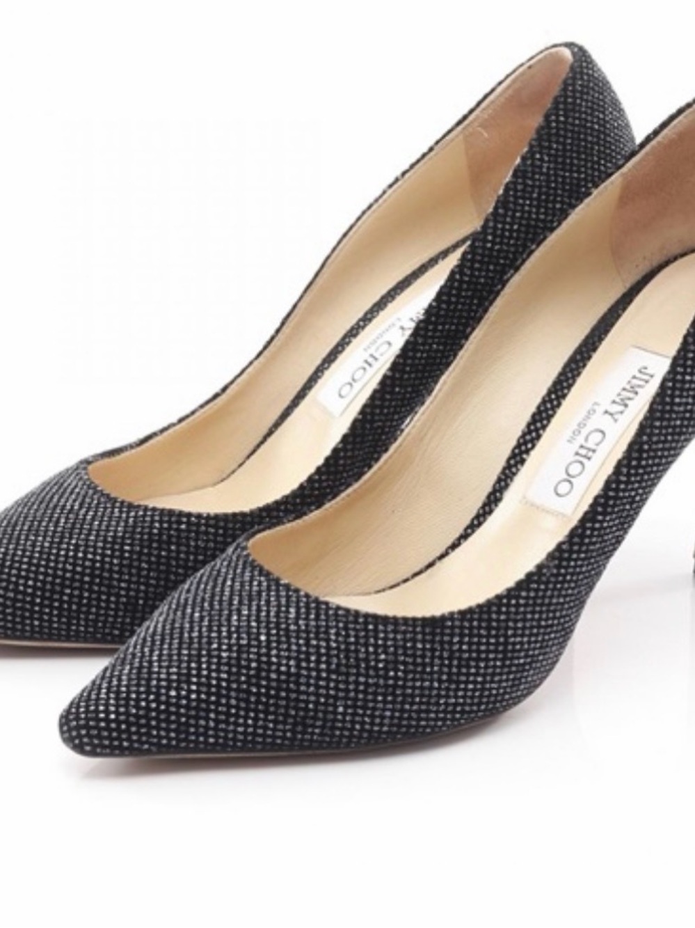 Jimmy Choo Black and Silver Sparkle Pointed-Toe Pumps